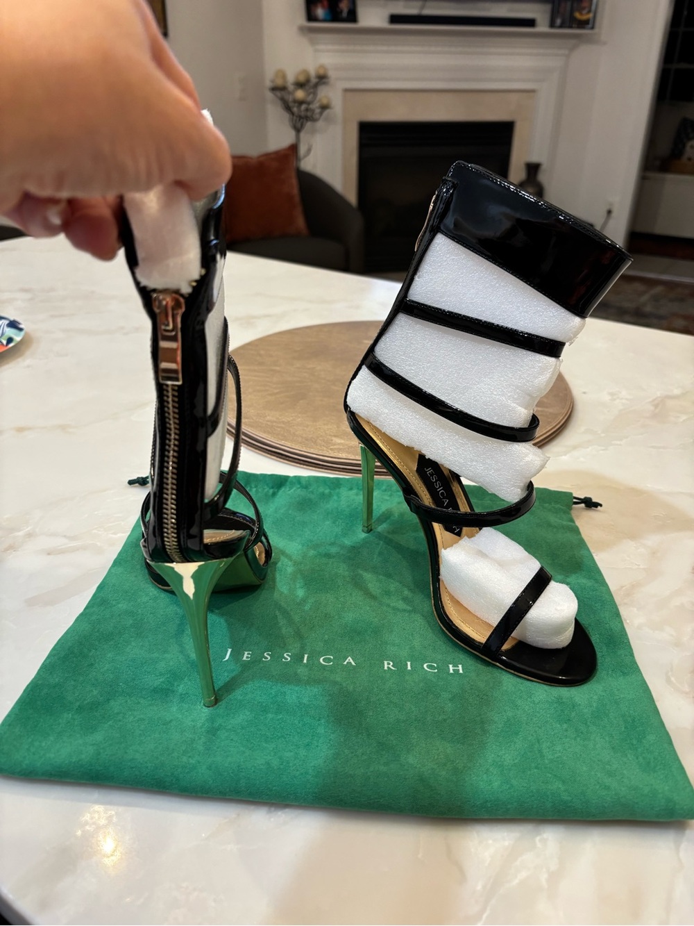 Jessica Rich  Black Patent Strappy Stiletto Sandals